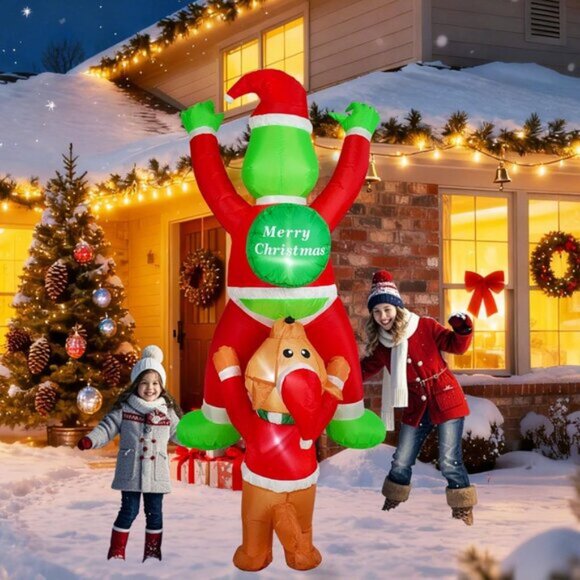 ⚡6 FT Christmas Inflatables Climbing Santa Claus with Dog Outdoor Decorations - Picture 4 of 7